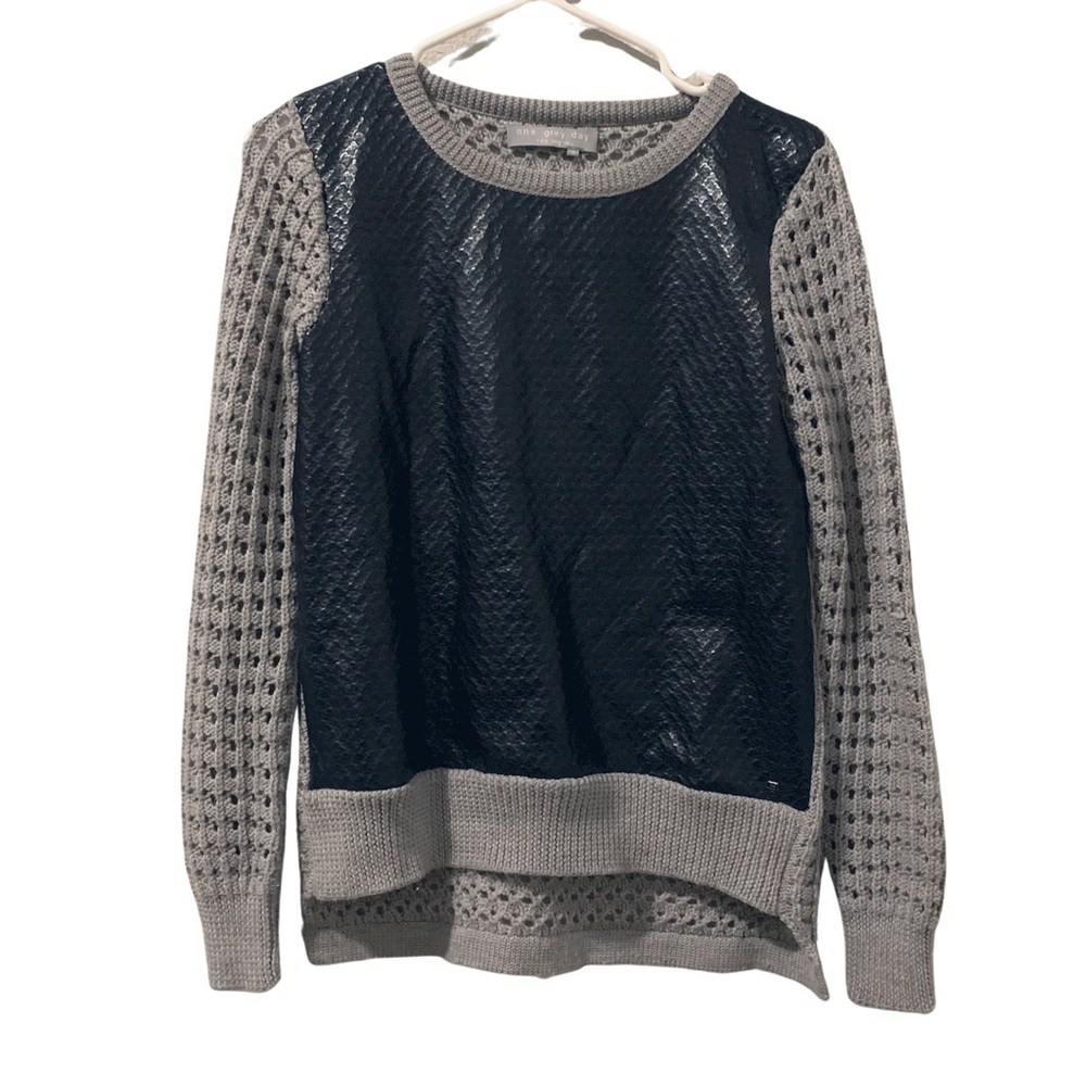 One Grey Day size XS wool sweater with vegan leather front